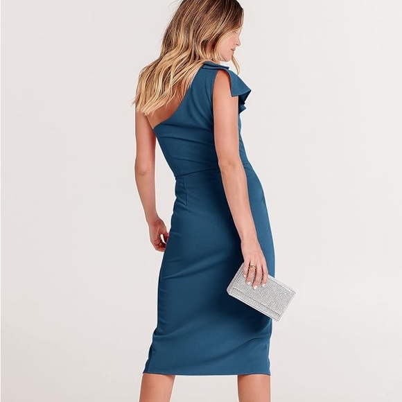 Update: Sold! NWOT One Shoulder Cocktail Midi Dress - Picture 4 of 10